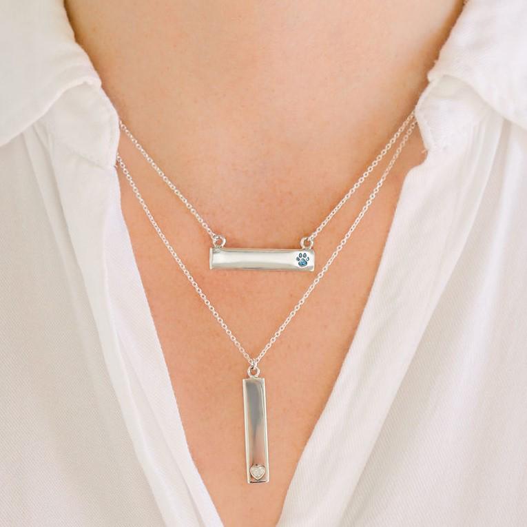 Sterling Silver Bar Necklace with Pawprint Everence Inlay everence.life