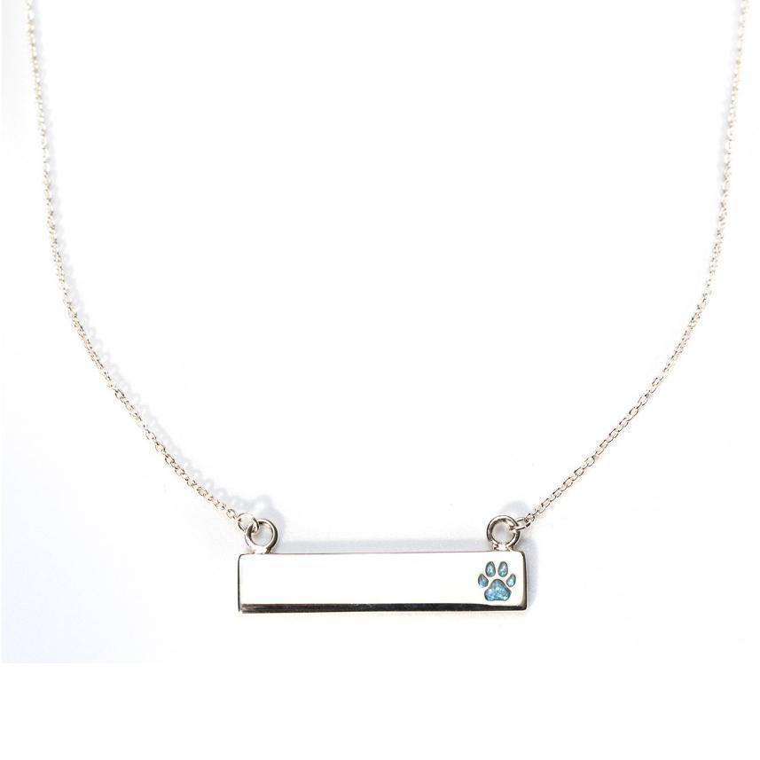 Sterling Silver Bar Necklace with Pawprint Everence Inlay everence.life