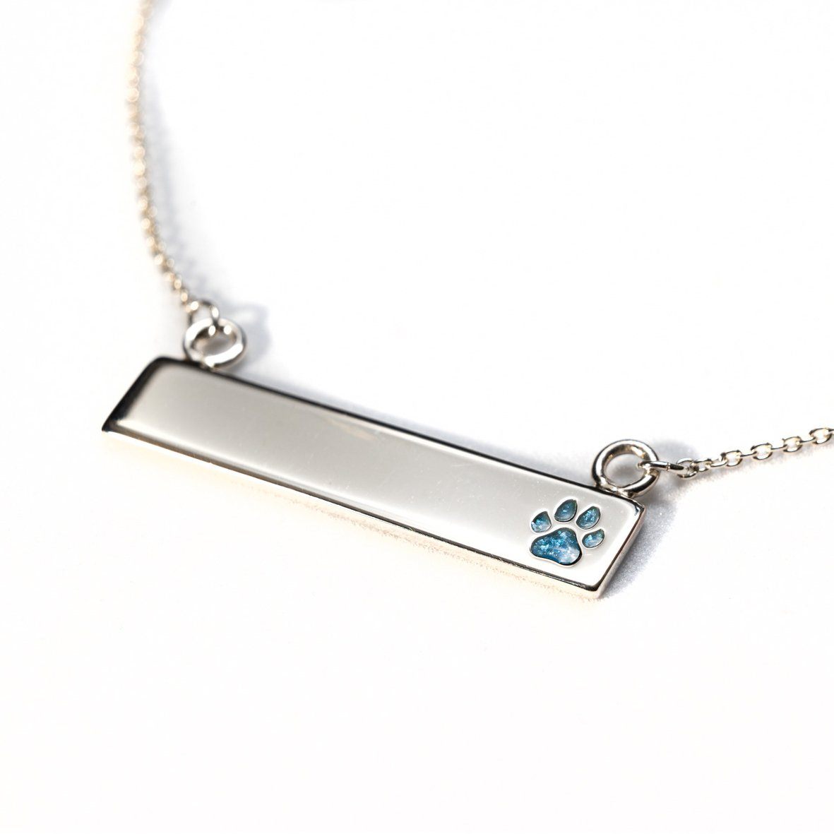 Sterling Silver Bar Necklace with Pawprint Everence Inlay everence.life