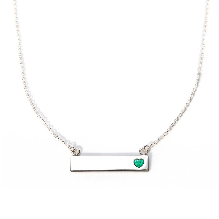 Sterling Silver Bar Necklace with Heart Everence Inlay everence.life