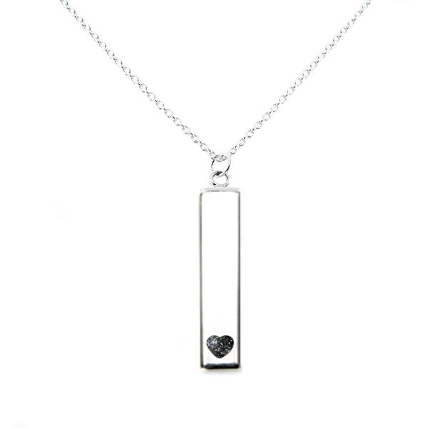Sterling Silver Bar Pendant Necklace with Heart Everence Inlay everence.life Charcoal