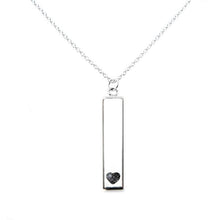 Sterling Silver Bar Pendant Necklace with Heart Everence Inlay everence.life Charcoal