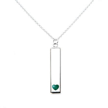 Sterling Silver Bar Pendant Necklace with Heart Everence Inlay everence.life Emerald
