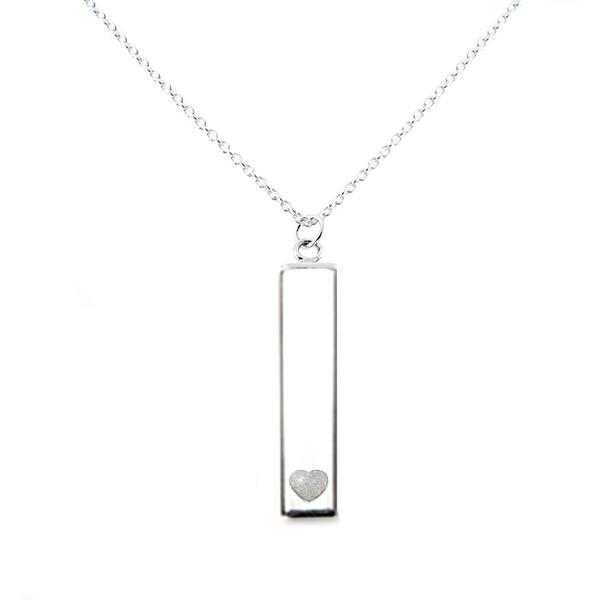 Sterling Silver Bar Pendant Necklace with Heart Everence Inlay everence.life Pearl