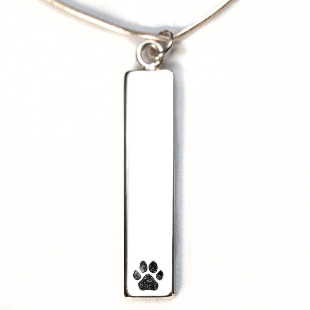 Sterling Silver Bar Pendant Necklace with Pawprint Everence Inlay everence.life Charcoal