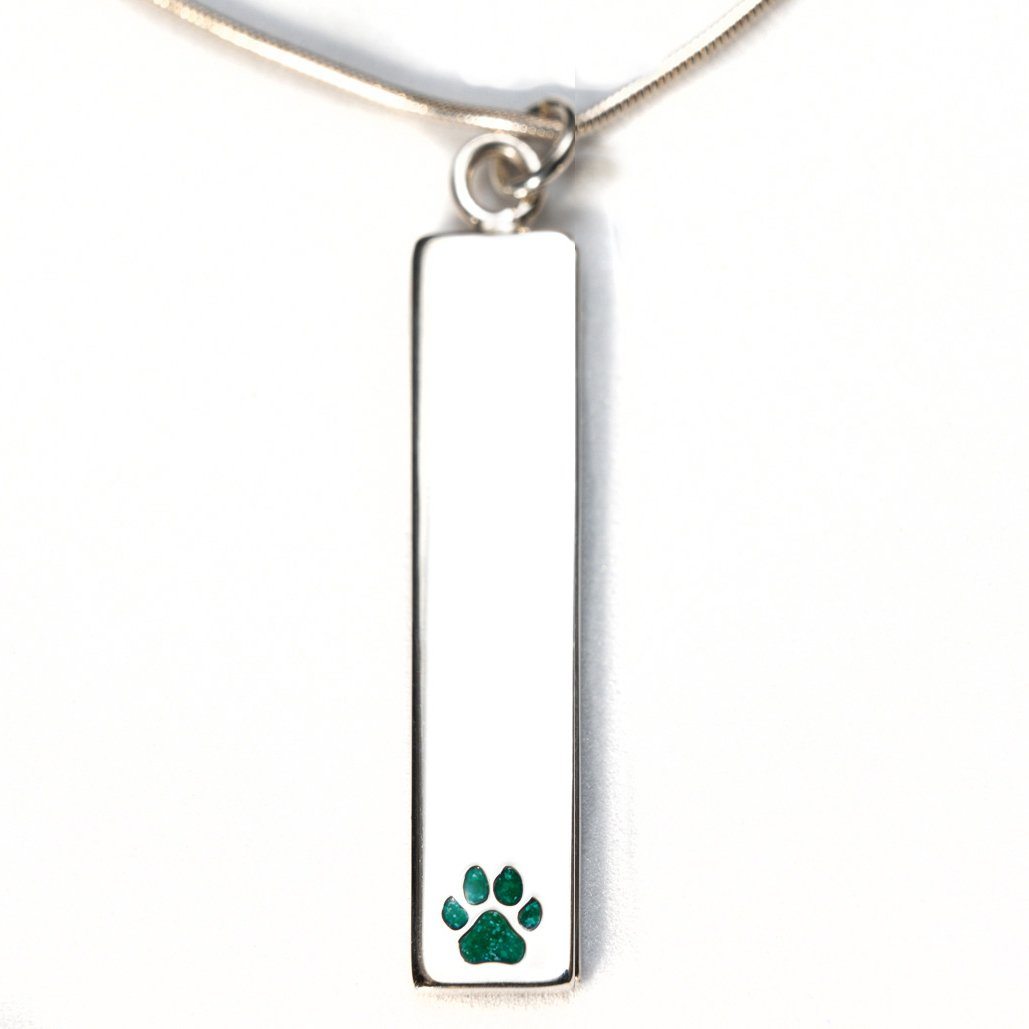 Sterling Silver Bar Pendant Necklace with Pawprint Everence Inlay everence.life Emerald