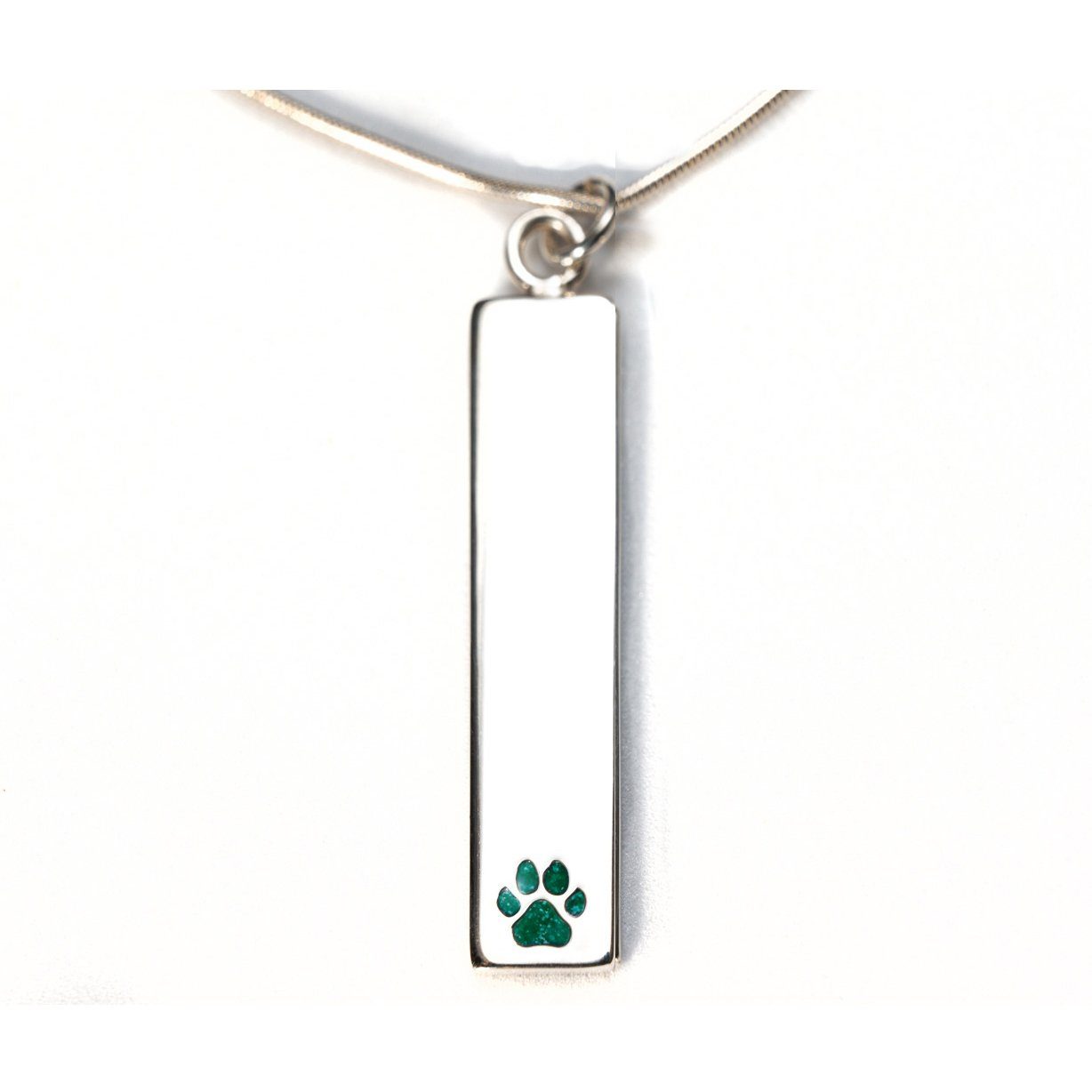 Sterling Silver Bar Pendant Necklace with Pawprint Everence Inlay everence.life