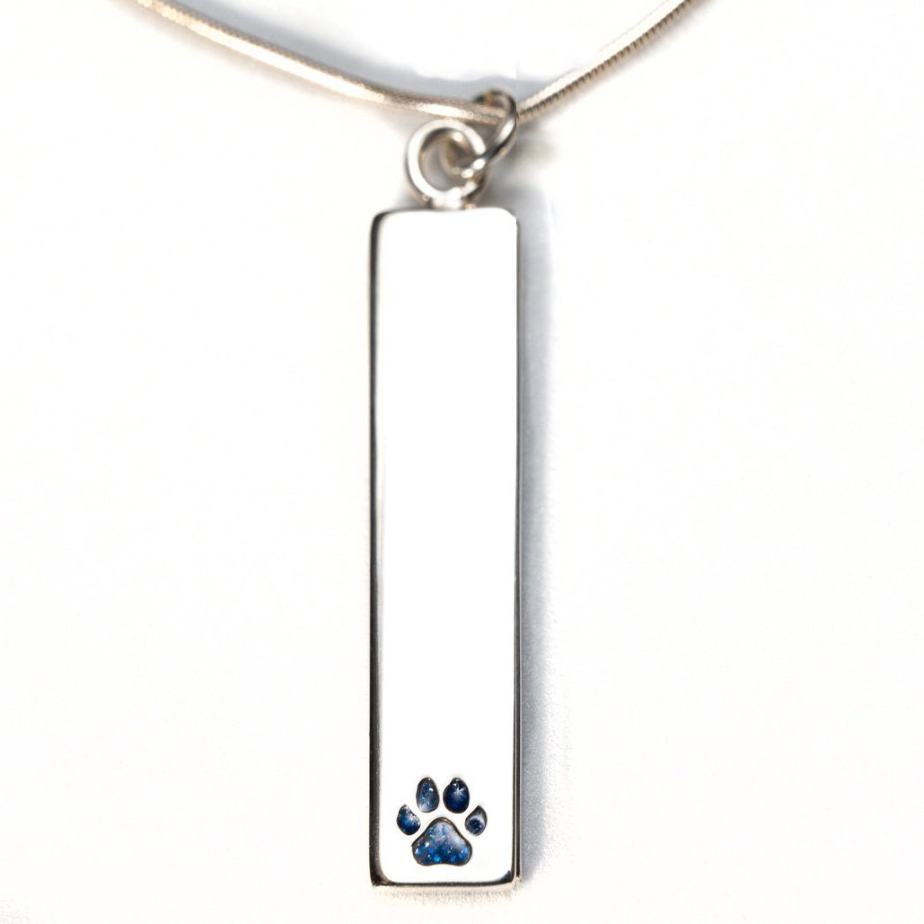 Sterling Silver Bar Pendant Necklace with Pawprint Everence Inlay everence.life Navy