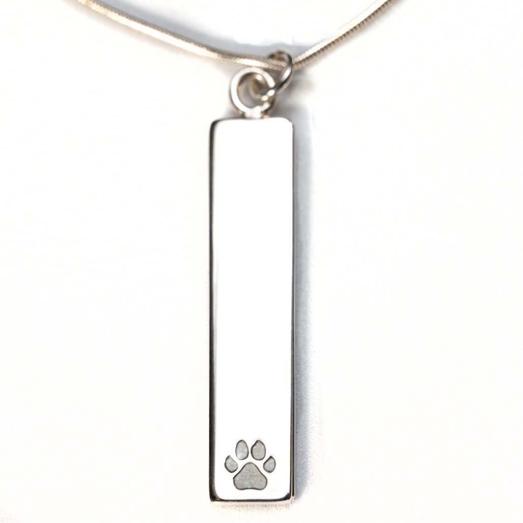 Sterling Silver Bar Pendant Necklace with Pawprint Everence Inlay everence.life Pearl