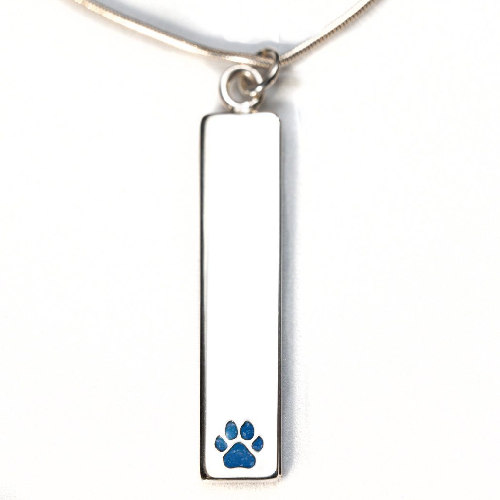 Sterling Silver Bar Pendant Necklace with Pawprint Everence Inlay everence.life Sky