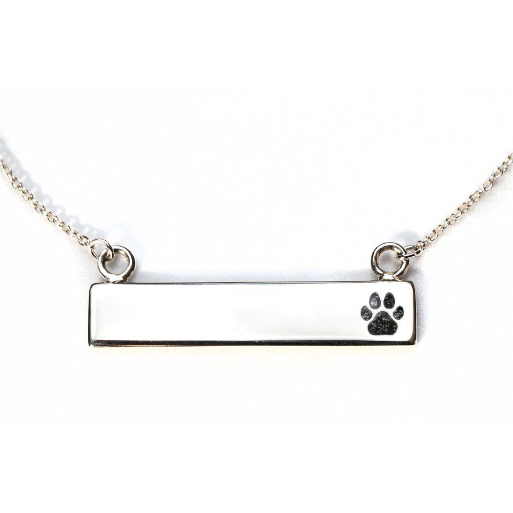 Sterling Silver Bar Necklace with Pawprint Everence Inlay everence.life Charcoal
