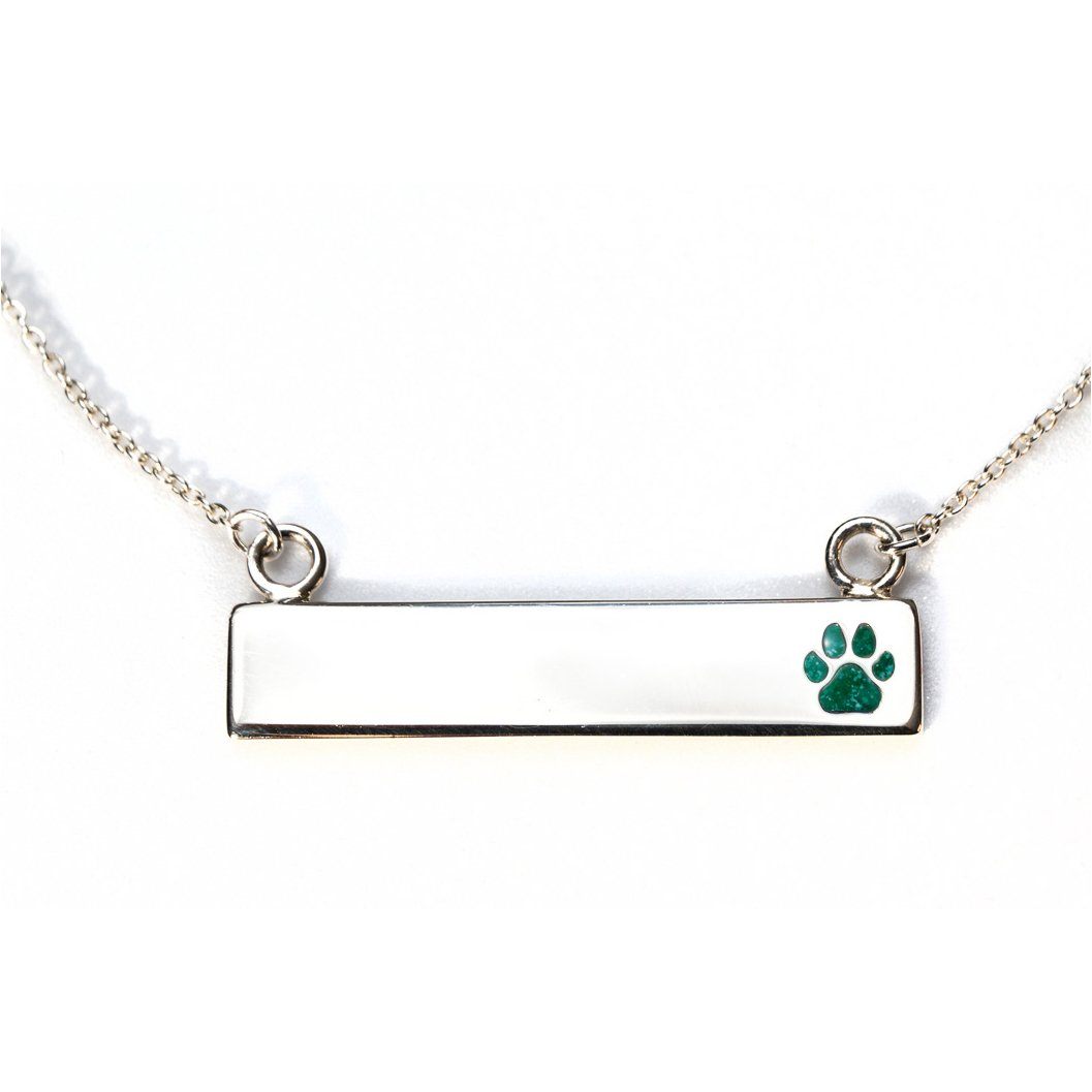 Sterling Silver Bar Necklace with Pawprint Everence Inlay everence.life Emerald