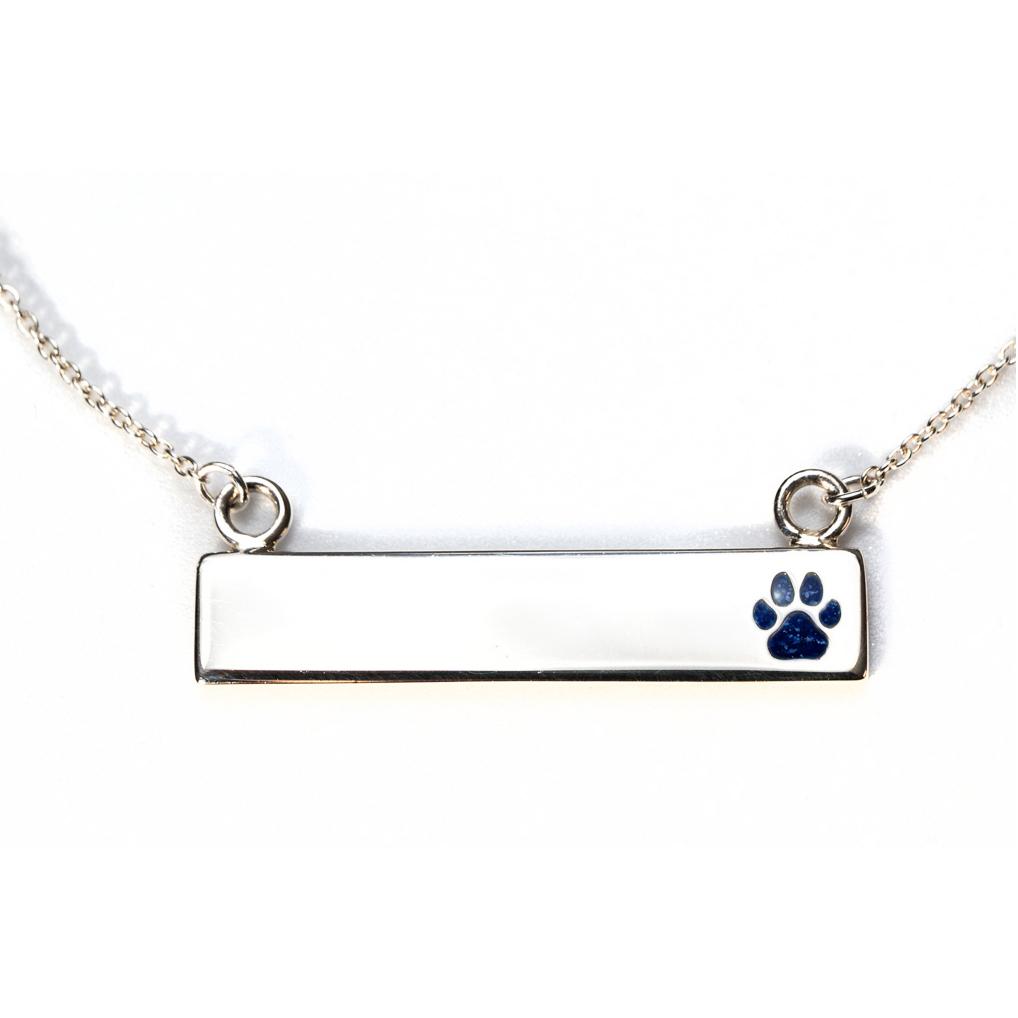 Sterling Silver Bar Necklace with Pawprint Everence Inlay everence.life Navy