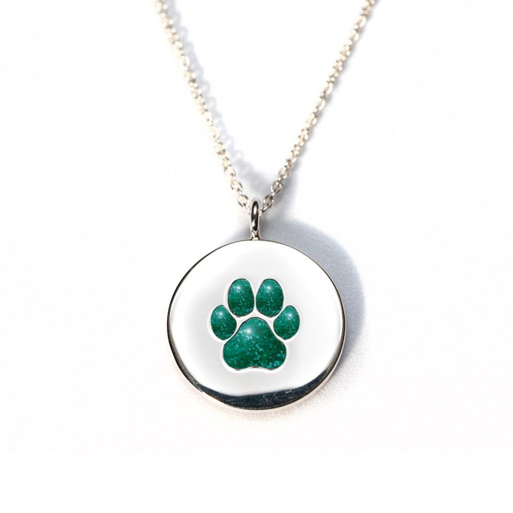 Sterling Silver Pawprint Pendant everence.life Emerald