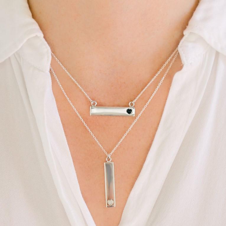 Sterling Silver Bar Necklace with Heart Everence Inlay