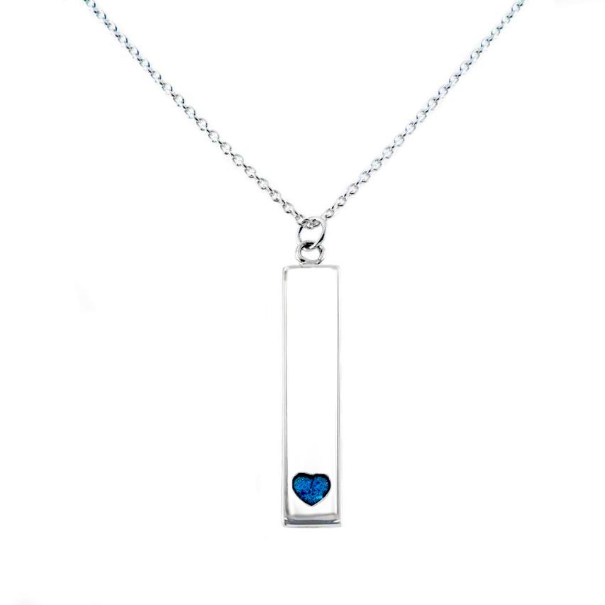 Sterling Silver Bar Pendant Necklace with Heart Everence Inlay everence.life 