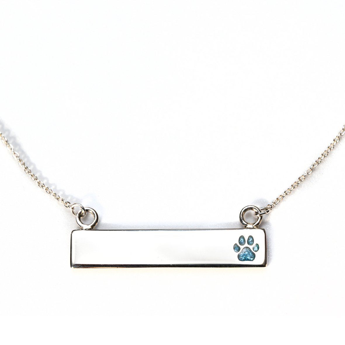 Sterling Silver Bar Necklace with Pawprint Everence Inlay everence.life 
