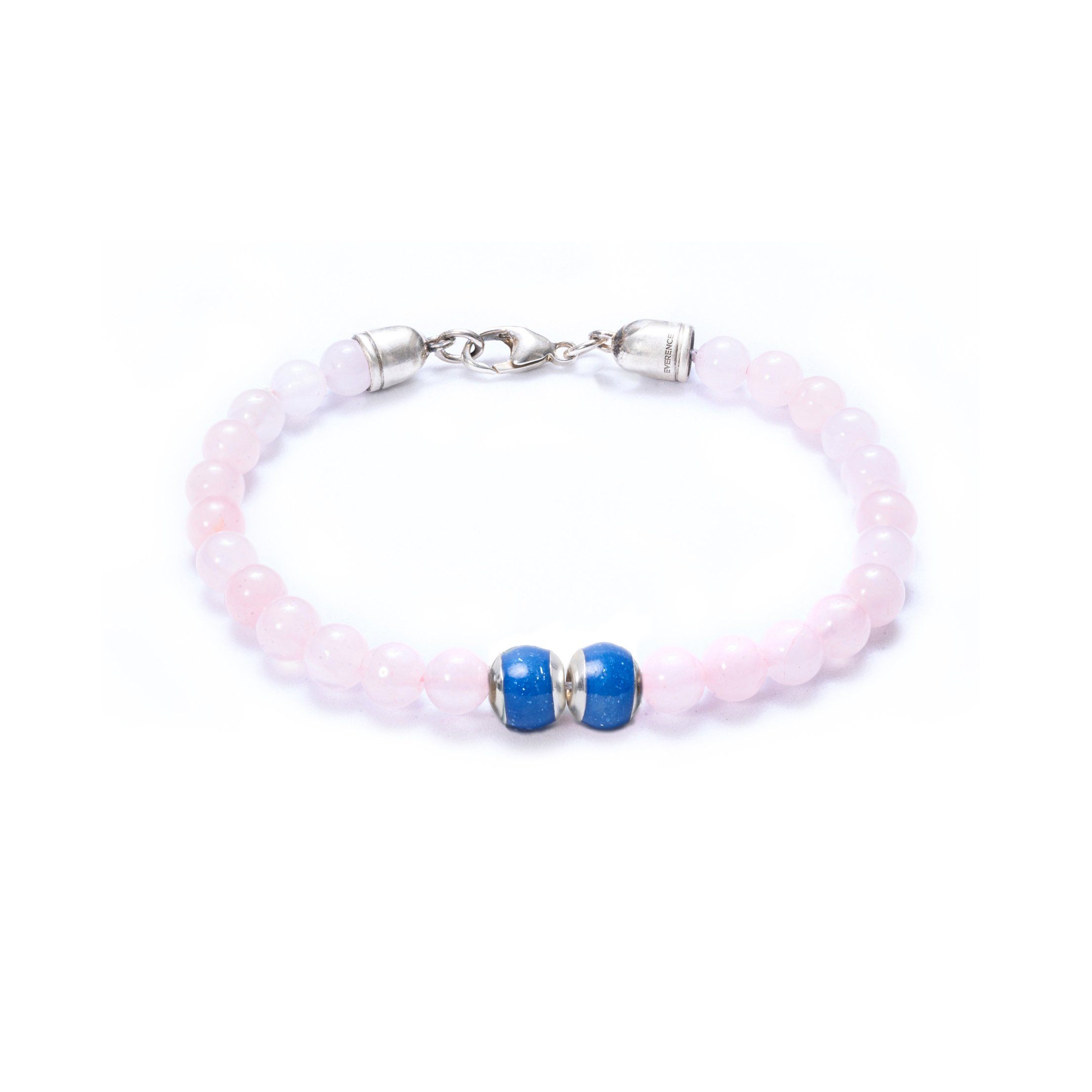 Rose Quartz, Two Everence Beads Everence Blue Lobster Claw 7.5