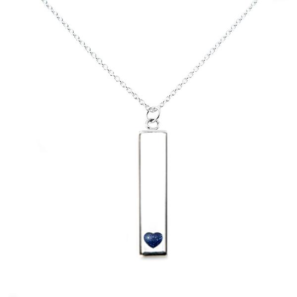 Sterling Silver Bar Pendant Necklace with Heart Everence Inlay everence.life Navy 