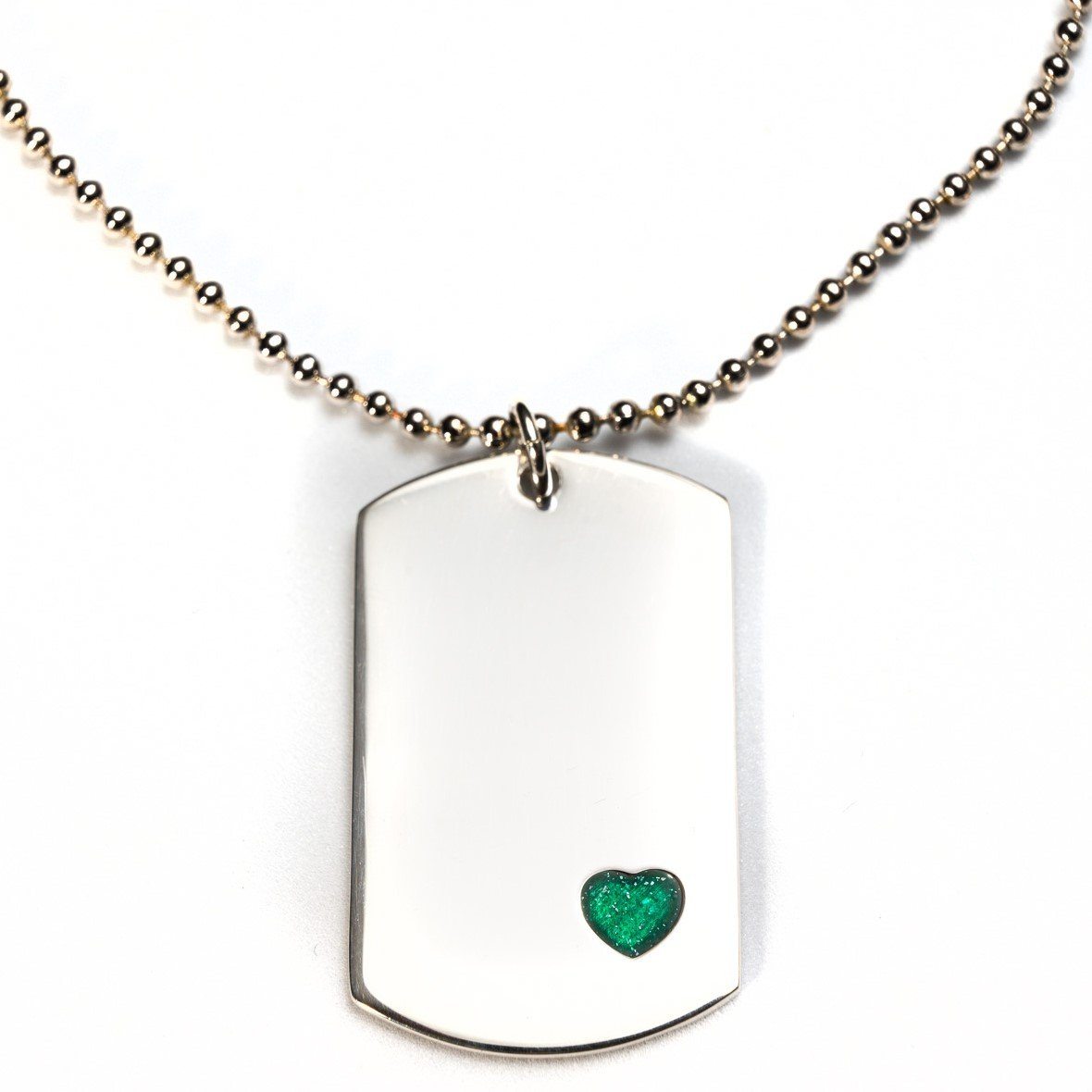 Sterling-Silver Dog Tag with Everence Inlay - Large Everence Emerald 