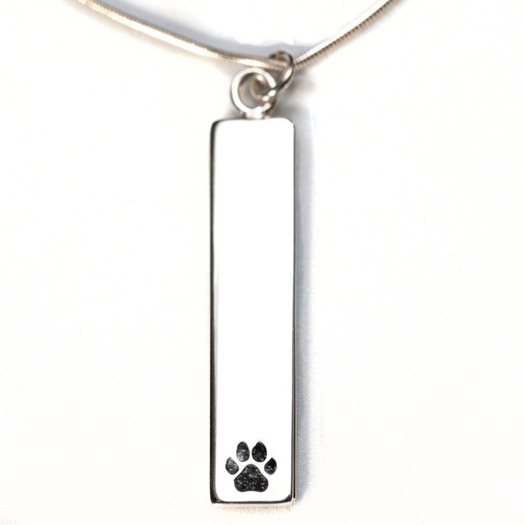 Sterling Silver Bar Pendant Necklace with Pawprint Everence Inlay everence.life Charcoal 
