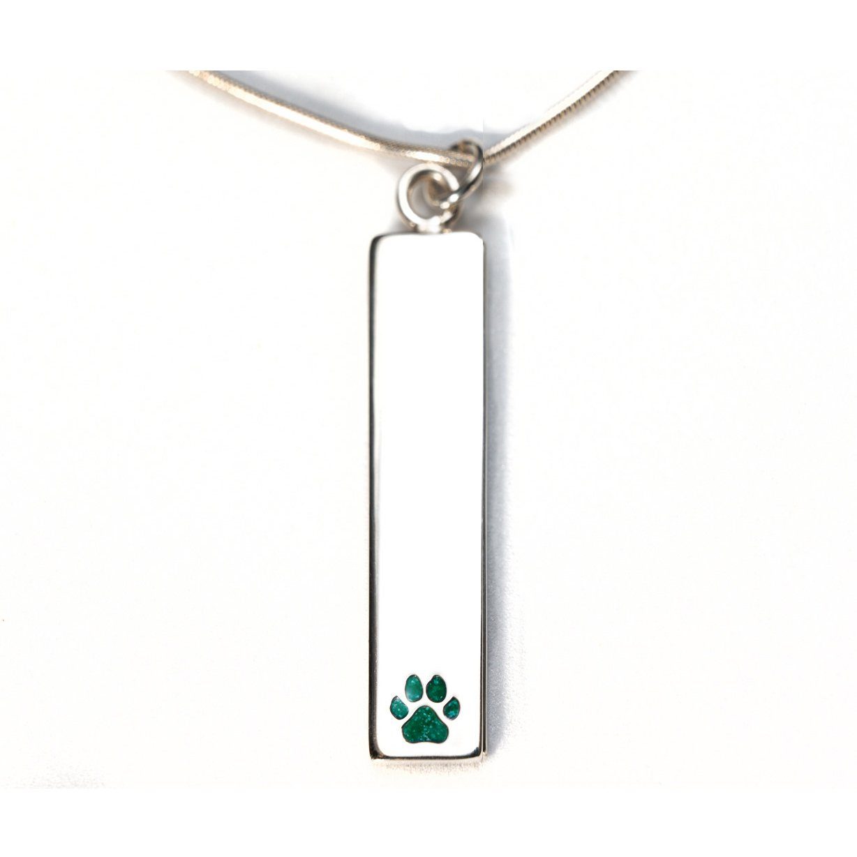 Sterling Silver Bar Pendant Necklace with Pawprint Everence Inlay everence.life 