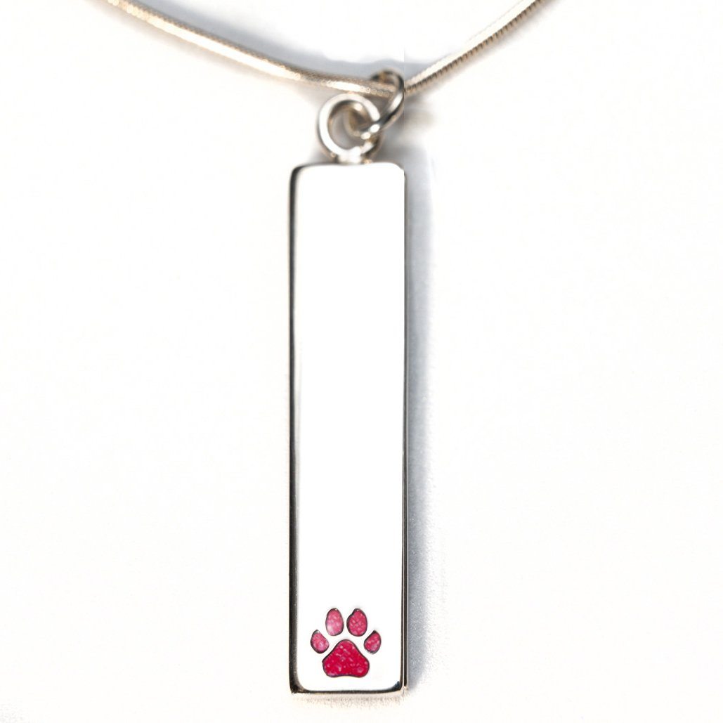 Sterling Silver Bar Pendant Necklace with Pawprint Everence Inlay everence.life Scarlet 