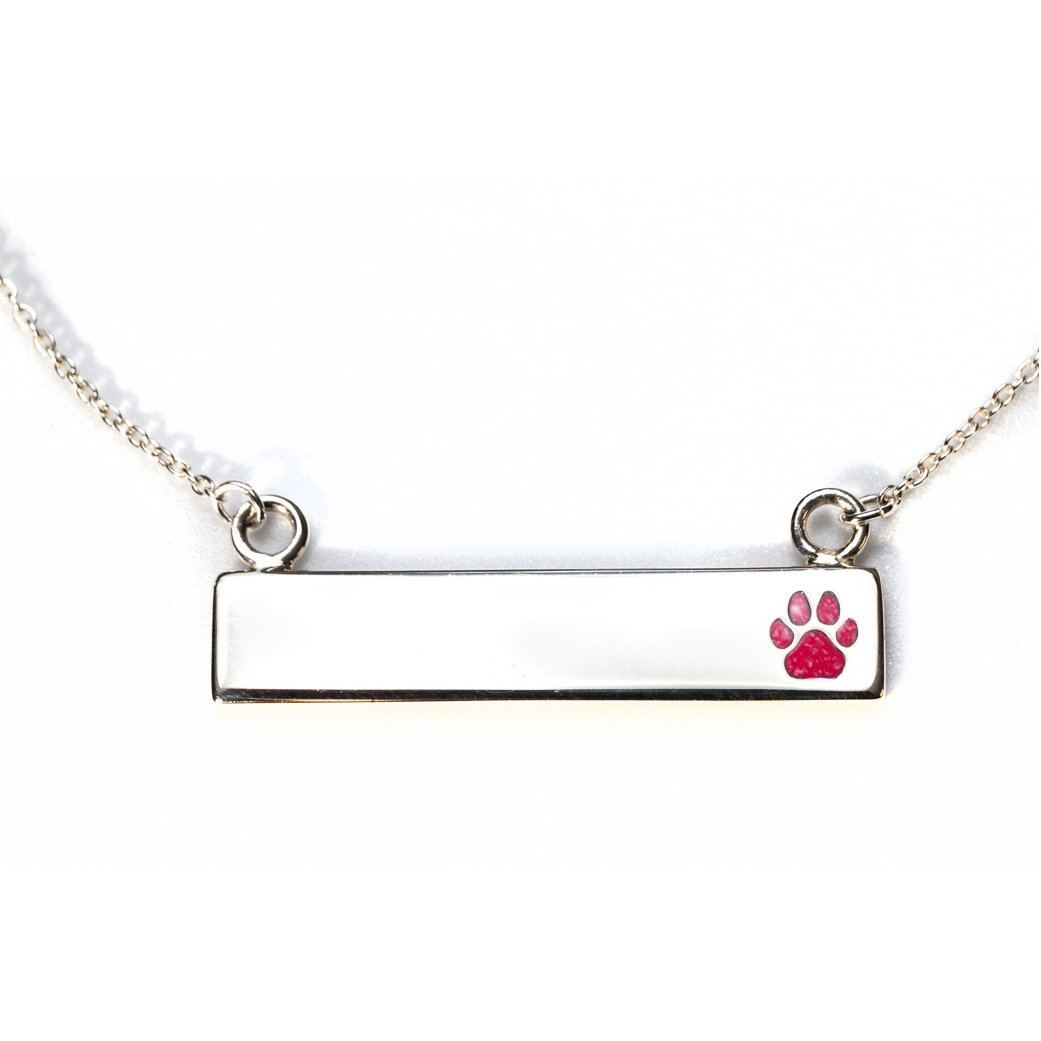 Sterling Silver Bar Necklace with Pawprint Everence Inlay everence.life Scarlet 