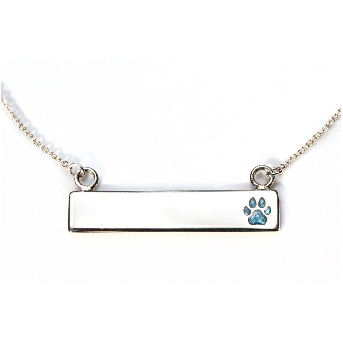 Sterling Silver Bar Necklace with Pawprint Everence Inlay everence.life Sky 
